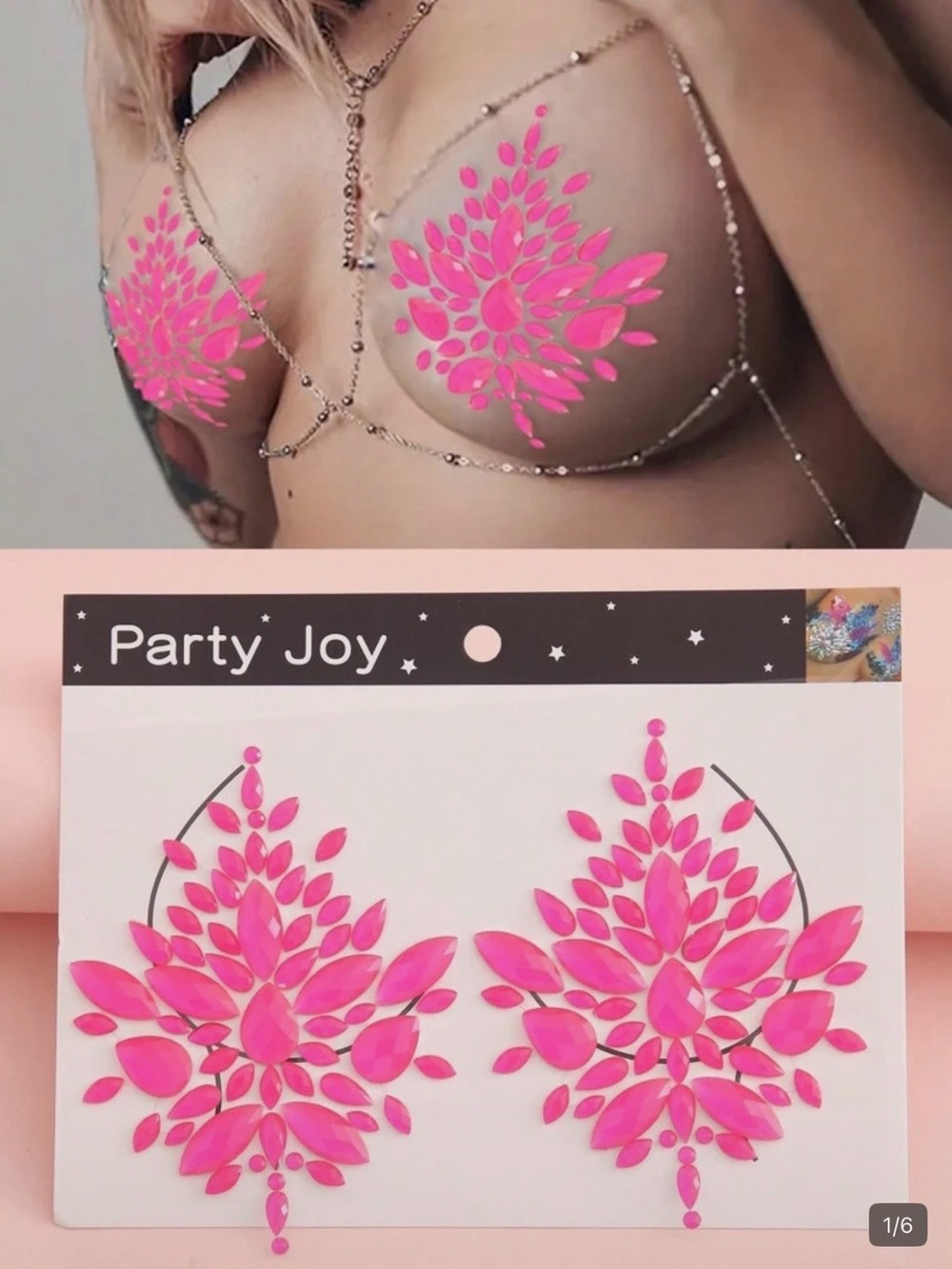 Party Joy Pink Body Gem Stickers - Teardrop Floral Pasties